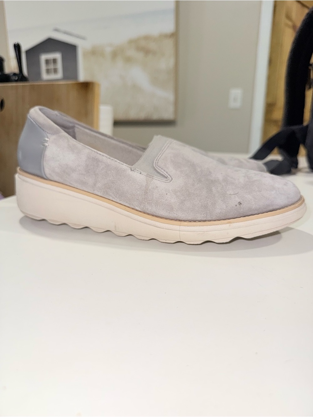Clarks Light Gray Suede Slip-On Sneakers